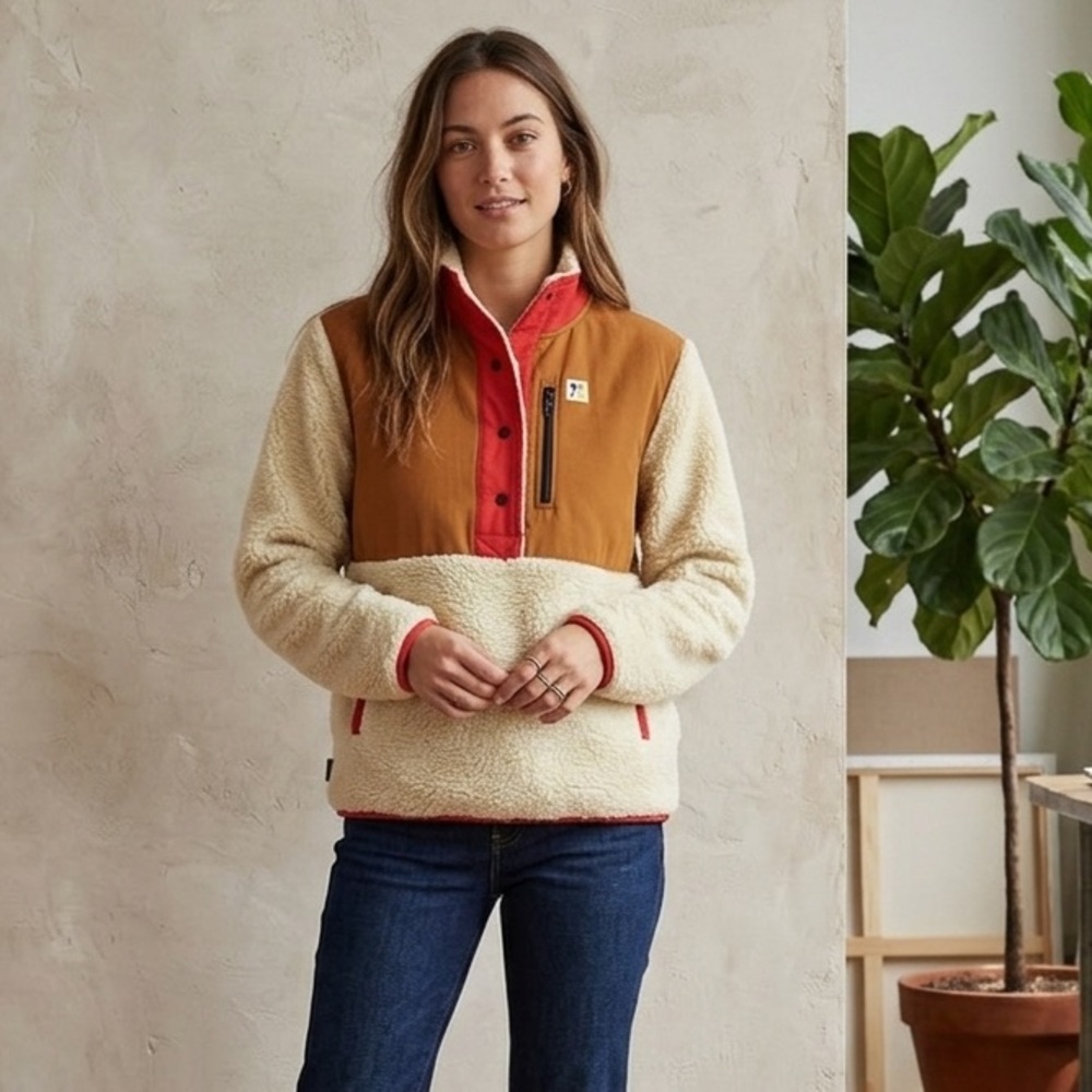 DESO Sweater Womens S Westlake Snap Pullover Zip Pocket Sherpa Logo Western